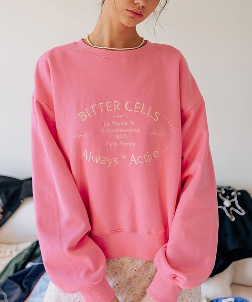 BITTER CELLS(ビターセルズ)の「BITTER CELLS/ANNE プルオーバー(ウラケ) 2193588(スウェット・レディース・ネイビー/ピンク/ライトグレー・SMALL/MEDIUM)」の4枚目の写真