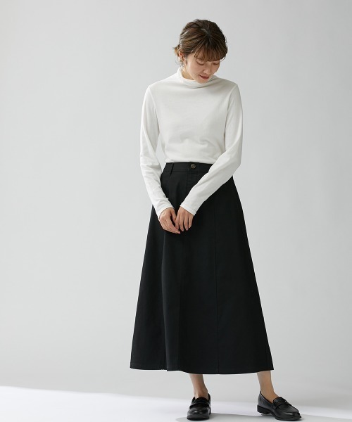 Le temps riche（ルタンリッシュ）の「ストレッチ素材ツイルロングスカート ＜Le temps riche＞（スカート・レディース・ブラック/ベージュ/カーキ・L/M/LL）」の4枚目の写真