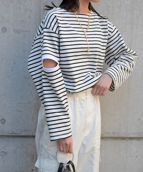 Marient（マリエント）の「ボーダースリットTEE（Tシャツ/カットソー・レディース・ブラック/ブルー/グリーン/オレンジ・FREE）」の19枚目の写真