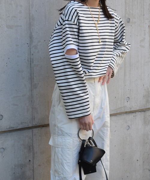 Marient（マリエント）の「ボーダースリットTEE（Tシャツ/カットソー・レディース・ブラック/ブルー/グリーン/オレンジ・FREE）」の14枚目の写真