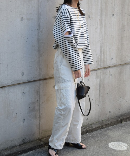 Marient（マリエント）の「ボーダースリットTEE（Tシャツ/カットソー・レディース・ブラック/ブルー/グリーン/オレンジ・FREE）」の10枚目の写真