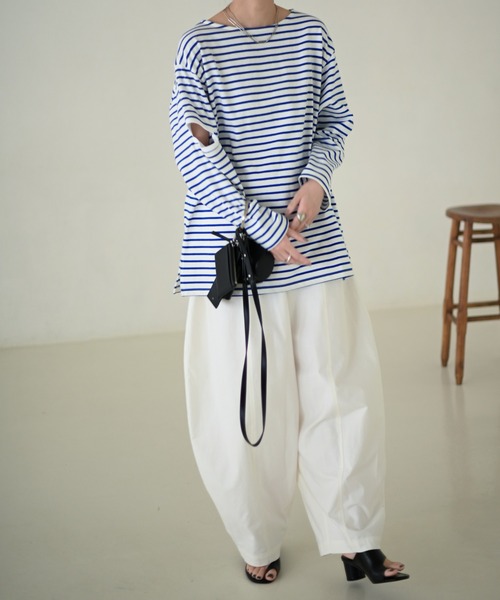 Marient（マリエント）の「ボーダースリットTEE（Tシャツ/カットソー・レディース・ブラック/ブルー/グリーン/オレンジ・FREE）」の15枚目の写真