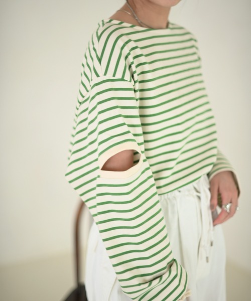 Marient（マリエント）の「ボーダースリットTEE（Tシャツ/カットソー・レディース・ブラック/ブルー/グリーン/オレンジ・FREE）」の12枚目の写真