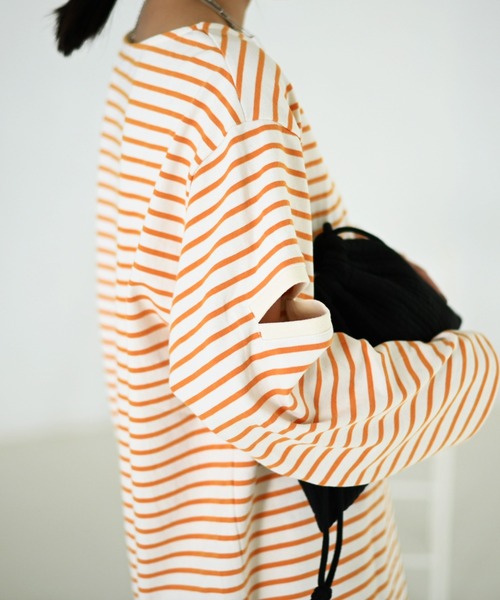 Marient（マリエント）の「ボーダースリットTEE（Tシャツ/カットソー・レディース・ブラック/ブルー/グリーン/オレンジ・FREE）」の8枚目の写真