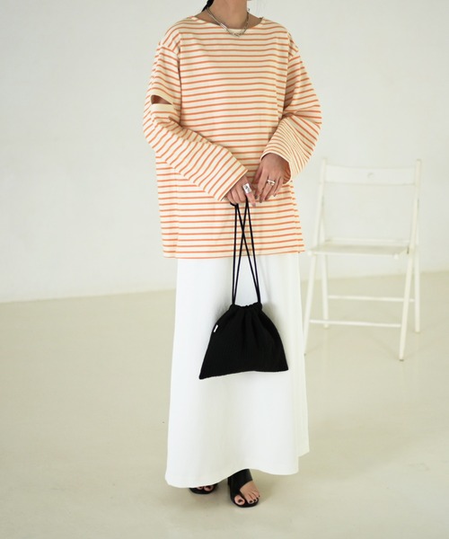 Marient（マリエント）の「ボーダースリットTEE（Tシャツ/カットソー・レディース・ブラック/ブルー/グリーン/オレンジ・FREE）」の17枚目の写真