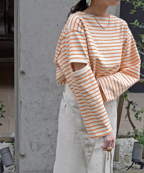 Marient（マリエント）の「ボーダースリットTEE（Tシャツ/カットソー・レディース・ブラック/ブルー/グリーン/オレンジ・FREE）」の13枚目の写真