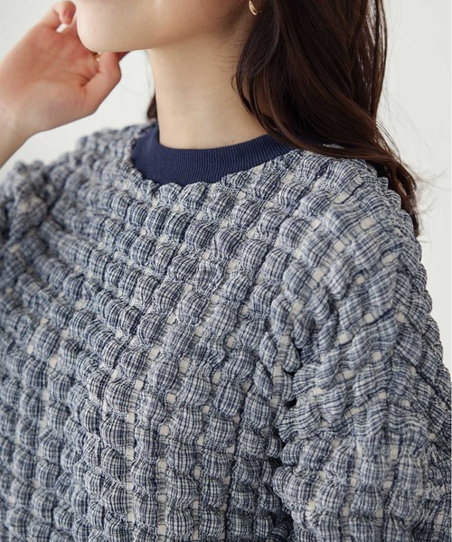 ぽこぽこギンガムチェック柄ニットトップス（ニット/セーター