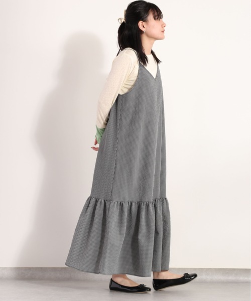 cepo（セポ）の「ポリサッカー ティアードキャミワンピース　セットアップ可能（ワンピース・レディース・ブラック×ホワイト/ネイビー系/ブラック・M）」の21枚目の写真