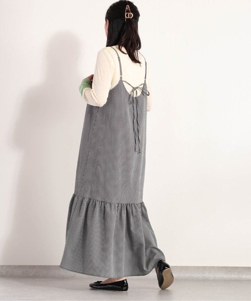 cepo（セポ）の「ポリサッカー ティアードキャミワンピース　セットアップ可能（ワンピース・レディース・ブラック×ホワイト/ネイビー系/ブラック・M）」の14枚目の写真