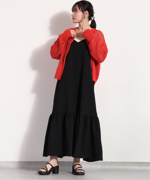 cepo（セポ）の「ポリサッカー ティアードキャミワンピース　セットアップ可能（ワンピース・レディース・ブラック×ホワイト/ネイビー系/ブラック・M）」の9枚目の写真