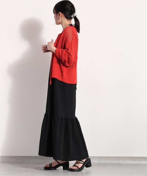 cepo（セポ）の「ポリサッカー ティアードキャミワンピース　セットアップ可能（ワンピース・レディース・ブラック×ホワイト/ネイビー系/ブラック・M）」の20枚目の写真