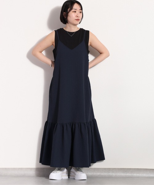 cepo（セポ）の「ポリサッカー ティアードキャミワンピース　セットアップ可能（ワンピース・レディース・ブラック×ホワイト/ネイビー系/ブラック・M）」の19枚目の写真