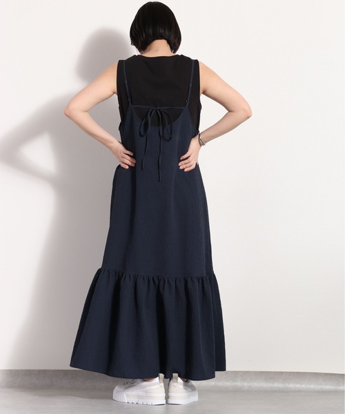 cepo（セポ）の「ポリサッカー ティアードキャミワンピース　セットアップ可能（ワンピース・レディース・ブラック×ホワイト/ネイビー系/ブラック・M）」の5枚目の写真