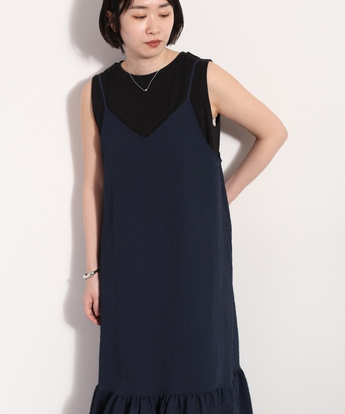 cepo（セポ）の「ポリサッカー ティアードキャミワンピース　セットアップ可能（ワンピース・レディース・ブラック×ホワイト/ネイビー系/ブラック・M）」の22枚目の写真