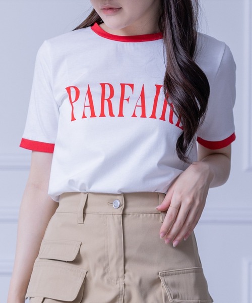 clear(クリア)の「配色プリントTシャツ (Tシャツ/カットソー・レディース・オフホワイト/ブラック/レッド・F)」の3枚目の写真