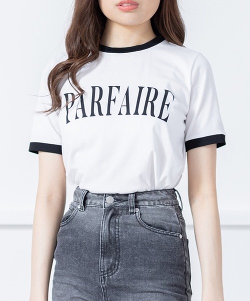 clear(クリア)の「配色プリントTシャツ (Tシャツ/カットソー・レディース・オフホワイト/ブラック/レッド・F)」の2枚目の写真