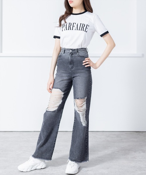 clear(クリア)の「配色プリントTシャツ (Tシャツ/カットソー・レディース・オフホワイト/ブラック/レッド・F)」の12枚目の写真