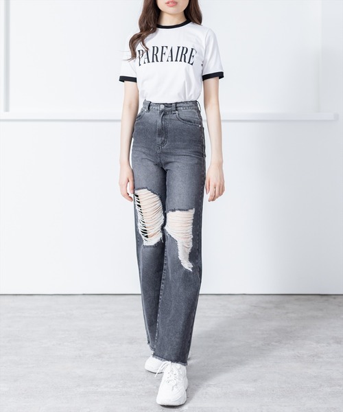 clear(クリア)の「配色プリントTシャツ (Tシャツ/カットソー・レディース・オフホワイト/ブラック/レッド・F)」の11枚目の写真