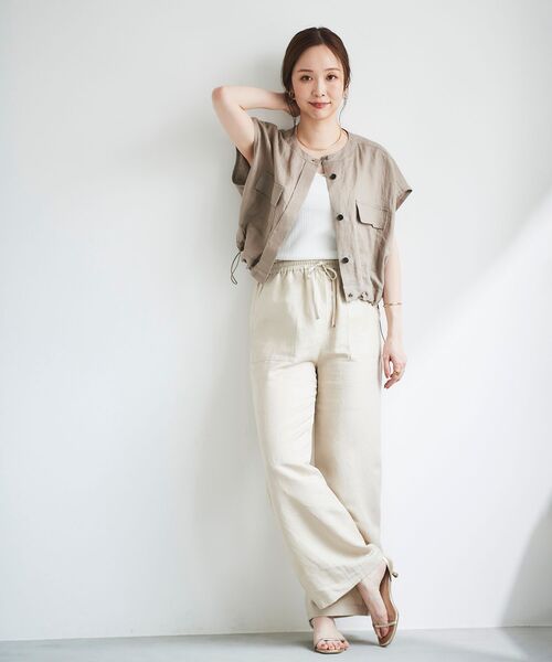 【新品未使用】 le. coeur blanc 麻ノーカラージャケット イージーケア麻ノーカラージャケット/le.coeur blanc(ルクール