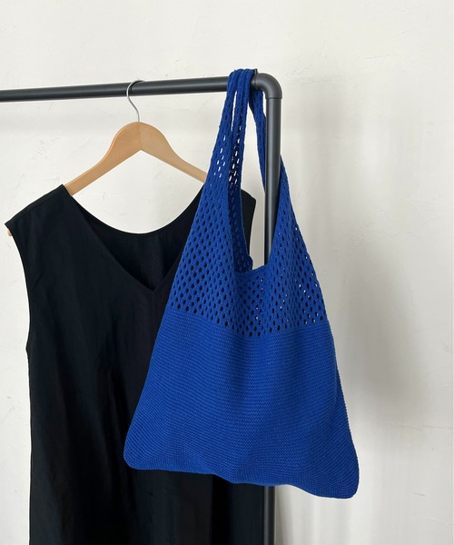 prose verse（プロズヴェール）の「メッシュ切替ニットマルシェバッグ（トートバッグ・レディース・イエロー/ブルー/ブラック/アイボリー・ﾌﾘ-）」の6枚目の写真