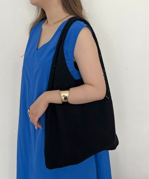 prose verse（プロズヴェール）の「メッシュ切替ニットマルシェバッグ（トートバッグ・レディース・イエロー/ブルー/ブラック/アイボリー・ﾌﾘ-）」の7枚目の写真