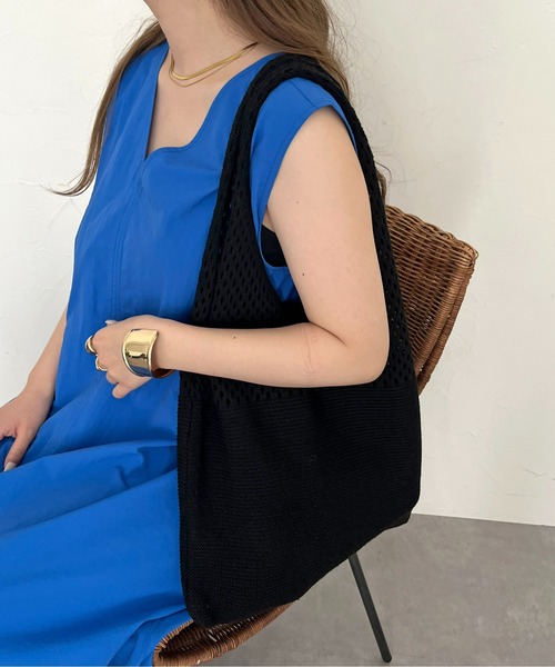 prose verse（プロズヴェール）の「メッシュ切替ニットマルシェバッグ（トートバッグ・レディース・イエロー/ブルー/ブラック/アイボリー・ﾌﾘ-）」の8枚目の写真