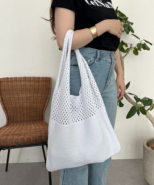 prose verse（プロズヴェール）の「メッシュ切替ニットマルシェバッグ（トートバッグ・レディース・イエロー/ブルー/ブラック/アイボリー・ﾌﾘ-）」の10枚目の写真