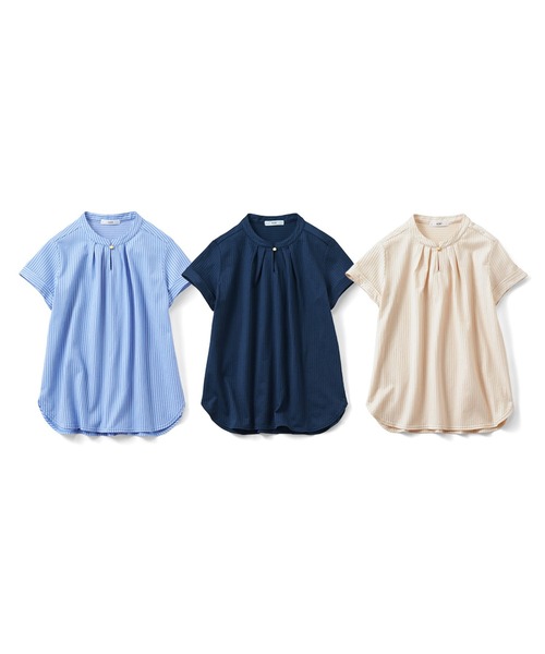 IEDIT(イディット)の「IEDIT 抗菌防臭がうれしい キレイ見えして伸びやかな美ノビストライプブラウス(シャツ/ブラウス・レディース・ベージュ/ライトブルー/ネイビー・MEDIUM/LARGE/X-LARGE/XX-LARGE/SMALL/XXX-LARGE)」の8枚目の写真