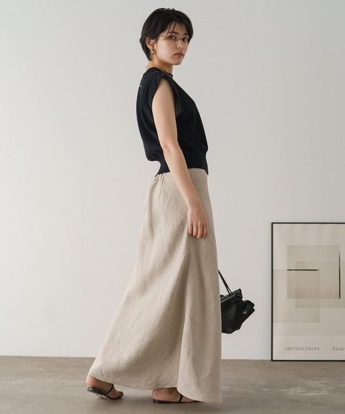 Loungedressリネンフレアスカート　ベージュ　フリーサイズ LOUNGEDRESS（ラウンジドレス）の「リネンフレアスカート