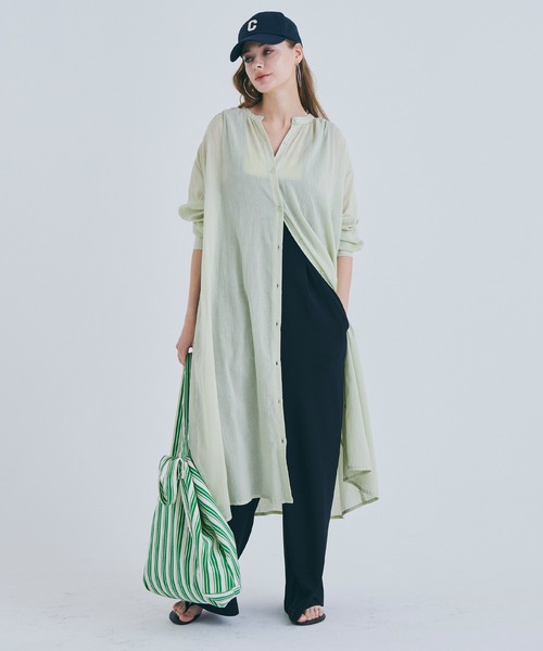 coca（coca）（コカ）の「クレープシアーシャツワンピース（シャツワンピース・レディース・ライトベージュ/ブラック/ライトグリーン・M/L）」の3枚目の写真
