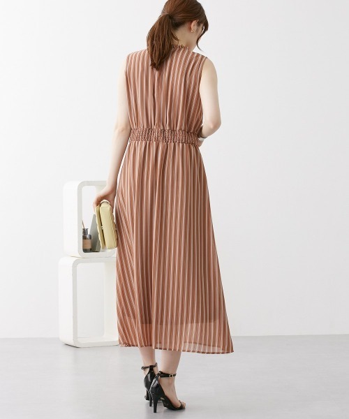 nissen（ニッセン）の「シフォンストライプ　フリルネックワンピース（裏地付）（ワンピース・レディース・グリーン/モカ・L/M/LL）」の13枚目の写真