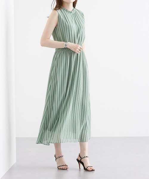 nissen（ニッセン）の「シフォンストライプ　フリルネックワンピース（裏地付）（ワンピース・レディース・グリーン/モカ・L/M/LL）」の16枚目の写真