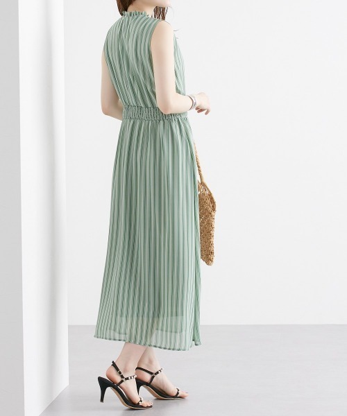 nissen（ニッセン）の「シフォンストライプ　フリルネックワンピース（裏地付）（ワンピース・レディース・グリーン/モカ・L/M/LL）」の17枚目の写真