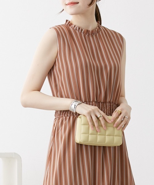 nissen（ニッセン）の「シフォンストライプ　フリルネックワンピース（裏地付）（ワンピース・レディース・グリーン/モカ・L/M/LL）」の7枚目の写真