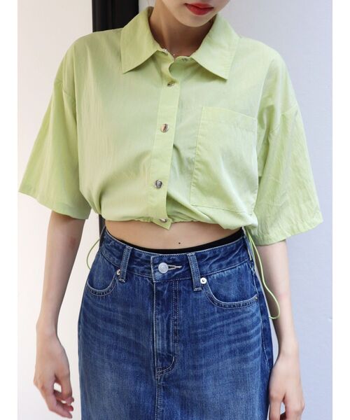 EVRIS（エヴリス）の「ドロストハーフスリーブショートシャツ（シャツ/ブラウス・レディース・ホワイト/グリーン/ブラック・FREE）」の15枚目の写真