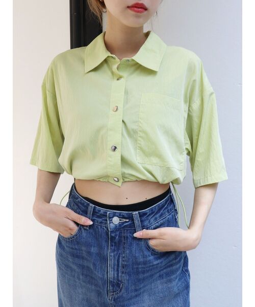 EVRIS（エヴリス）の「ドロストハーフスリーブショートシャツ（シャツ/ブラウス・レディース・ホワイト/グリーン/ブラック・FREE）」の16枚目の写真