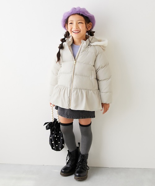 devirock（デビロック）の「洗える ファイバーダウン フードが取り外せる ペプラム ジャケット（ダウンジャケット/コート・キッズ・アイボリー/パープル系その他/グレイッシュブルー/ピンク系3/グリーン系2/ダークネイビー/チャコール/ライラック系・100cm/130cm/140cm/150cm/160cm/90cm/110cm/120cm/80ｃｍ）」の18枚目の写真