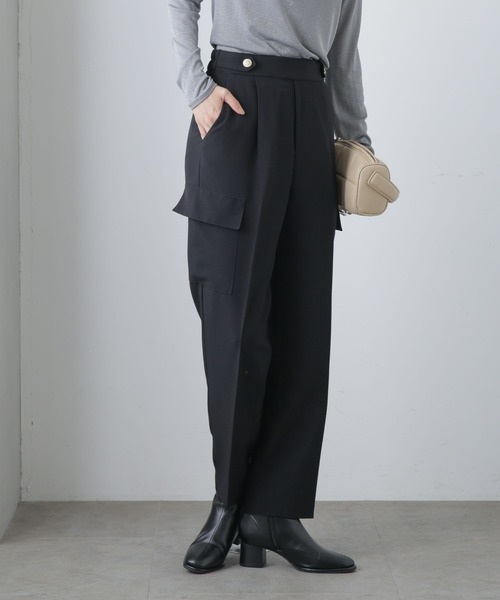 NANO universe（ナノユニバース）の「センタープレスカーゴポケットパンツ（カーゴパンツ・レディース・ベージュ/ダークネイビー/グレー・FREE）」の3枚目の写真