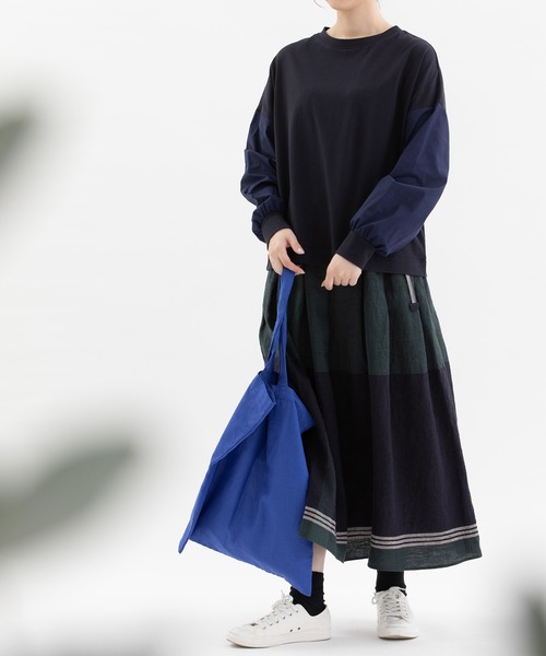 nop de nod(ノップドゥノッド)の「USコットン天竺布帛スリーブT(Tシャツ/カットソー・レディース・ネイビー/ブラック/オフホワイト・3)」の10枚目の写真