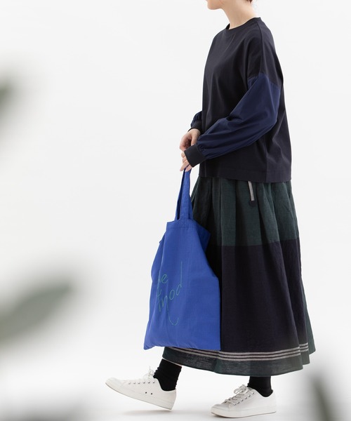 nop de nod(ノップドゥノッド)の「USコットン天竺布帛スリーブT(Tシャツ/カットソー・レディース・ネイビー/ブラック/オフホワイト・3)」の11枚目の写真