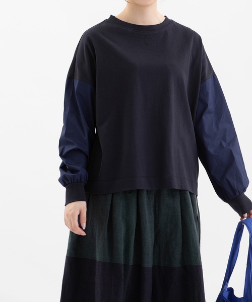 nop de nod(ノップドゥノッド)の「USコットン天竺布帛スリーブT(Tシャツ/カットソー・レディース・ネイビー/ブラック/オフホワイト・3)」の12枚目の写真
