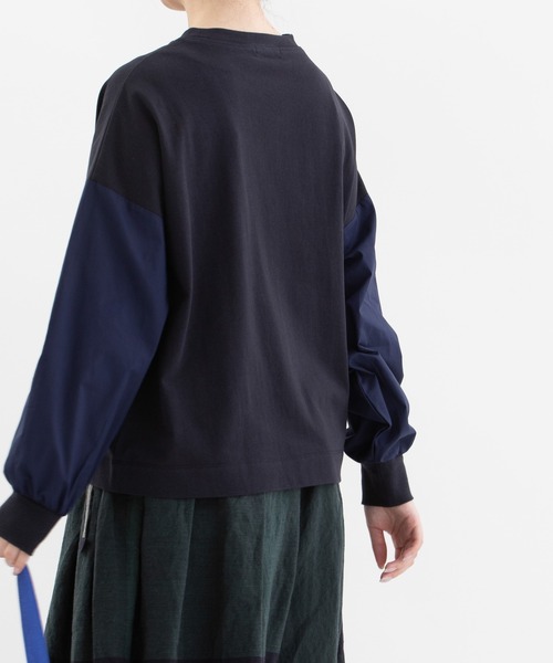nop de nod(ノップドゥノッド)の「USコットン天竺布帛スリーブT(Tシャツ/カットソー・レディース・ネイビー/ブラック/オフホワイト・3)」の13枚目の写真