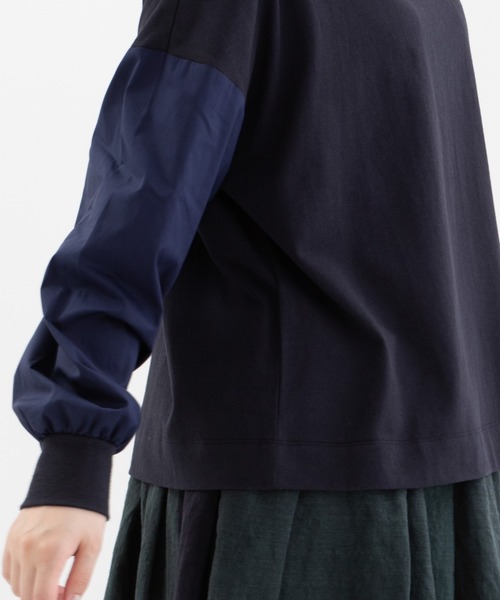 nop de nod(ノップドゥノッド)の「USコットン天竺布帛スリーブT(Tシャツ/カットソー・レディース・ネイビー/ブラック/オフホワイト・3)」の14枚目の写真