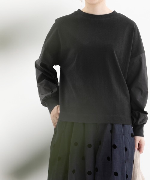 nop de nod(ノップドゥノッド)の「USコットン天竺布帛スリーブT(Tシャツ/カットソー・レディース・ネイビー/ブラック/オフホワイト・3)」の17枚目の写真
