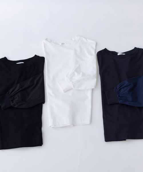 nop de nod(ノップドゥノッド)の「USコットン天竺布帛スリーブT(Tシャツ/カットソー・レディース・ネイビー/ブラック/オフホワイト・3)」の20枚目の写真