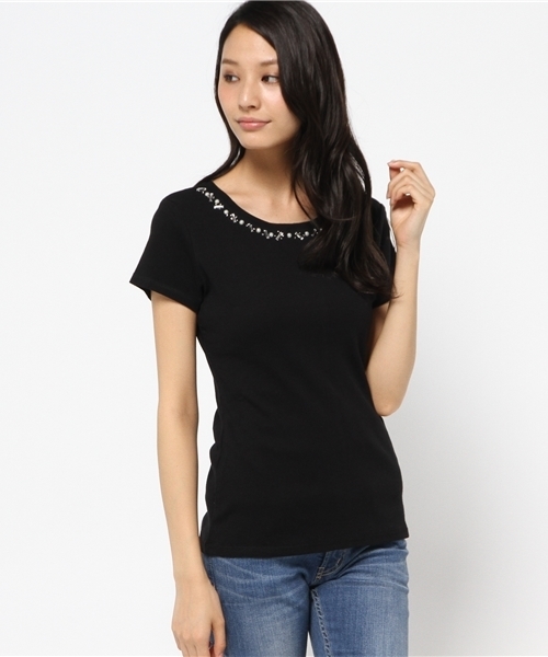 AZUL by moussy（アズールバイマウジー）の「Cフライス ビジューネック半袖PO（Tシャツ/カットソー・レディース・ホワイト系その他/オフホワイト/ブラック・X-LARGE/MEDIUM/LARGE/SMALL）」の13枚目の写真