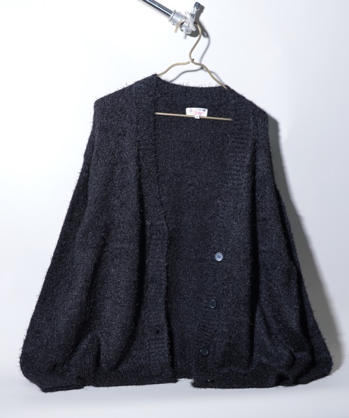 NYLAUS（ナイラス）の「Shaggy Solid/Border Loose V-neck Knit Cardigan / シャギー 無地/ボーダー柄 ルーズ Vネック ニットカーディガン（カーディガン/ボレロ・メンズ・ブラック/レンガ/チャコール/ブラック系/グレー系/レッド系・M/L）」の2枚目の写真