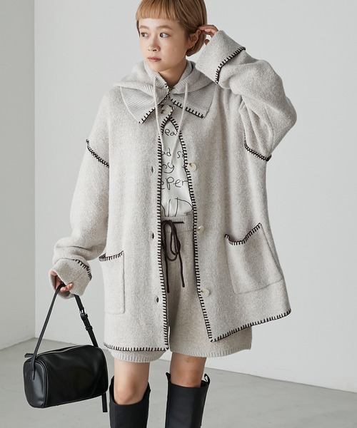 forksy.（フォルクシー）の「【forksy.】バラクラバ付き配色ハンドステッチニットカーディガン（カーディガン/ボレロ・レディース・ブラック/グリーン/アイボリー・FREE）」の14枚目の写真