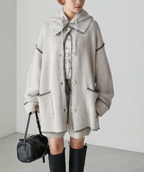 forksy.（フォルクシー）の「【forksy.】バラクラバ付き配色ハンドステッチニットカーディガン（カーディガン/ボレロ・レディース・ブラック/グリーン/アイボリー・FREE）」の15枚目の写真