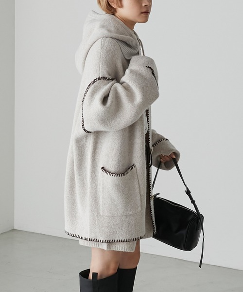 forksy.（フォルクシー）の「【forksy.】バラクラバ付き配色ハンドステッチニットカーディガン（カーディガン/ボレロ・レディース・ブラック/グリーン/アイボリー・FREE）」の16枚目の写真